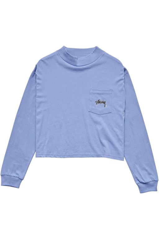 Stussy Womens Stock Mock Neck LS Long Sleeve T Shirt Blue - BPLAV7806